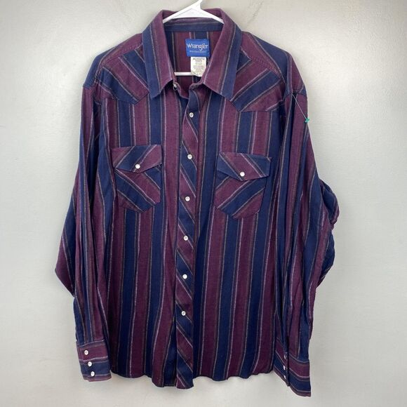 Wrangler Western Shirt Mens 2XL Blue Purple Striped Pearl Snap Cowboy Rodeo - Picture 1 of 11